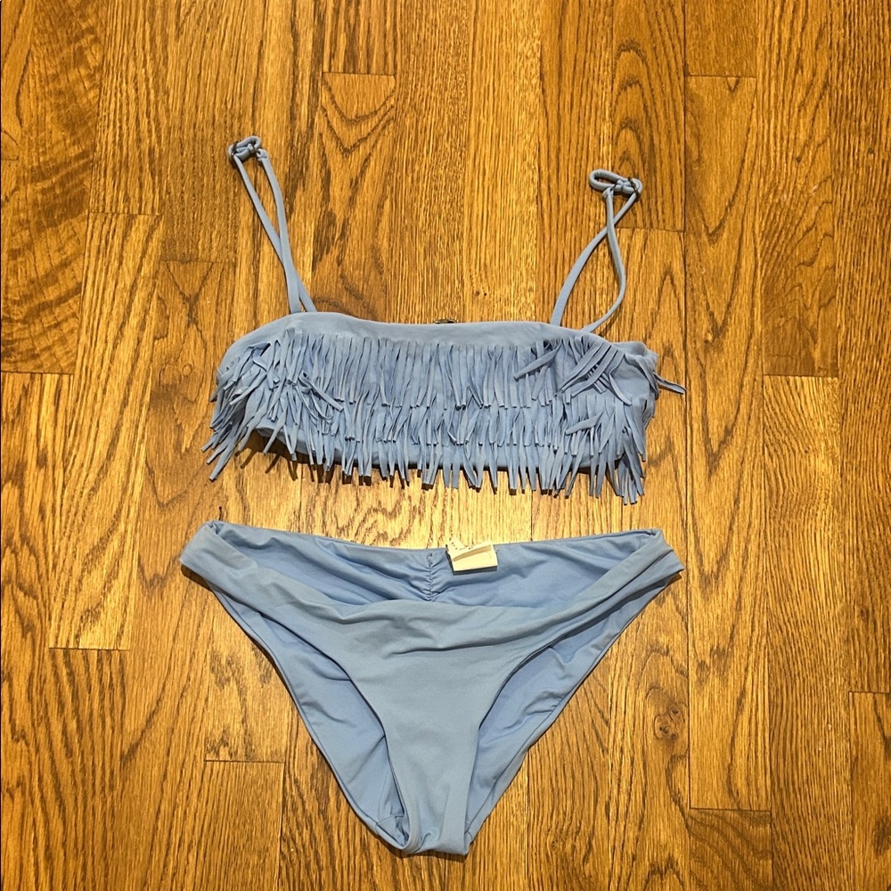 Elegant Blue Fringe Bikini Set